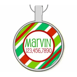 Holiday Stripes Silver Pet ID Tag