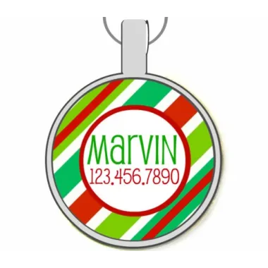 Holiday Stripes Silver Pet ID Tag