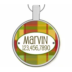 Red & Green Plaid Silver Pet ID Tags