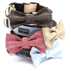 Linen Dog Collar Bow Tie