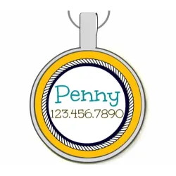 Yellow Nautical Silver Pet ID Tags