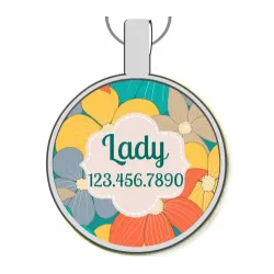 Summer Floral Silver Pet ID Tags