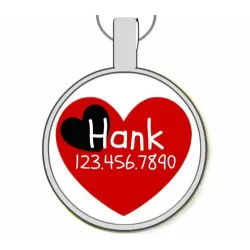 Red and Black Heart Silver Pet ID Tags