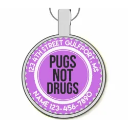 Pugs Not Drugs Silver Pet ID Tags