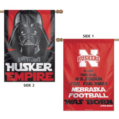 Nebraska Cornhuskers Banner 28x40 Vertical 2 Sided Star Wars Darth Vader Design