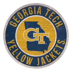 Georgia Tech Yellow Jackets Sign Wood 12 Inch Round State Design - Special Order