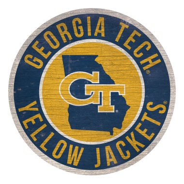 Georgia Tech Yellow Jackets Sign Wood 12 Inch Round State Design - Special Order