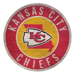 Kansas City Chiefs Sign Wood 12 Inch Round State Design