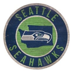 Seattle Seahawks Sign Wood 12 Inch Round State Design