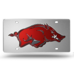 Arkansas Razorbacks Silver Laser Cut License Plate - Special Order