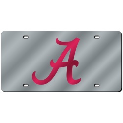 Alabama Crimson Tide License Plate Laser Cut Silver Script A