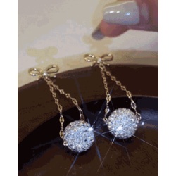 1Pair Bowknot Ball Pattern Rhinestone Drop Earrings