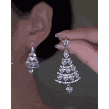 1Pair Christmas Tree Shaped Rhinestone Star Drop Earrings