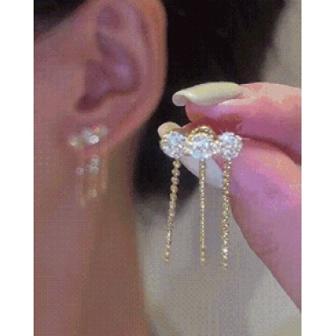 1Pair Tassel Design Rhinestone Decor Drop Earrings