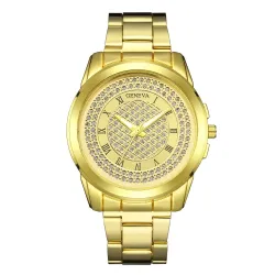 Rhinestone Men\\s And Women\\s Steel Strap Watch With Diamond Starry Quartz Ladies Watch GENEVA Geneva Steel Strap Watch