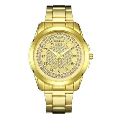 Rhinestone Men\s And Women\s Steel Strap Watch With Diamond Starry Quartz Ladies Watch GENEVA Geneva Steel Strap Watch