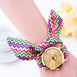 Fashion Striped Printed Cloth Belt Ladies Fashion Watch