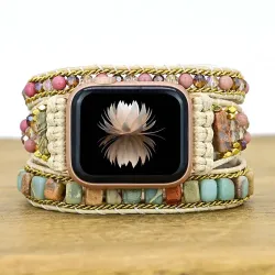 Cross-Border Trade Hot Natural Stone Strap 3-Layer Winding Apple Watch Band Stone Beads Woven Strap Bracelet