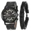 Fashion Casual Pu Strap With Calendar Quartz Watch Men\s Watch Bracelet Set