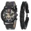 Men\s Bracelet Watch Set Fashion Pu Strap Calendar Sports Quartz Watch