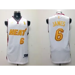 Miami Heat #6 LeBron James NBA Champions White With Gold Swingman Jerseys