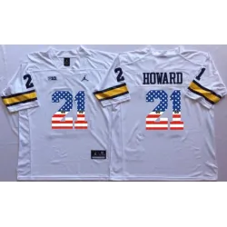 Michigan Wolverines #21 Desmond Howard White USA Flag College Stitched Jersey