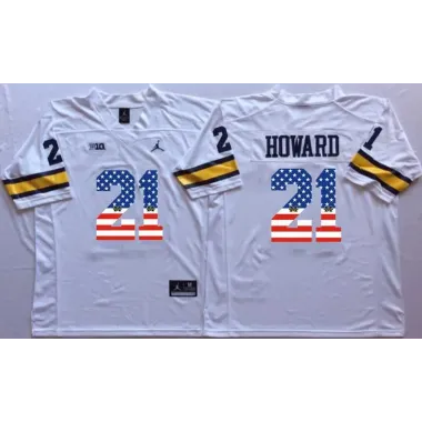 Michigan Wolverines #21 Desmond Howard White USA Flag College Stitched Jersey