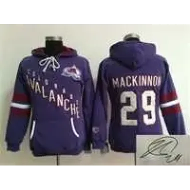 Women Colorado Avalanche #29 Nathan MacKinnon Purple Old Time Hockey Stitched Signature Edition Hoodie