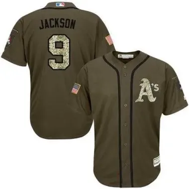 Oakland Athletics #9 Reggie Jackson Green Salute to Service Stitched Baseball Jersey Jiasu