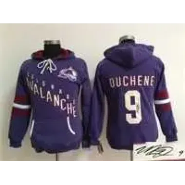 Women Colorado Avalanche #9 Matt Duchene Purple Old Time Hockey Stitched Signature Edition Hoodie