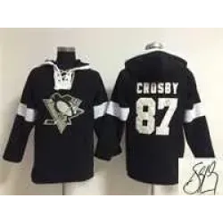 Pittsburgh Penguins #87 Sidney Crosby Black Solid Color Stitched Signature Edition Hoodie