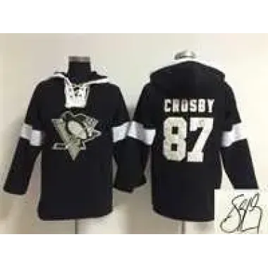 Pittsburgh Penguins #87 Sidney Crosby Black Solid Color Stitched Signature Edition Hoodie