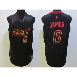 Miami Heat #6 James Full Black With Red & Gold Shadow Authentic Jerseys