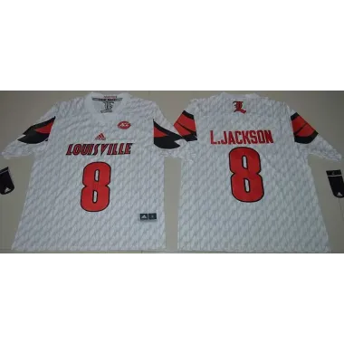 Louisville Cardinals #8 Lamar Jackson White College Football Stitched Jersey