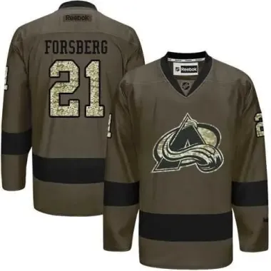 Glued Colorado Avalanche #21 Peter Forsberg Green Salute to Service NHL Jersey