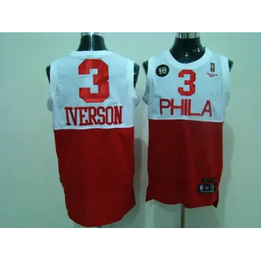 Philadelphia 76ers #3 Allen Iverson 10th White-Red Jerseys