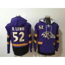 Ravens 52 Ray Lewis Purple All Stitched Hooded Sweatshirt