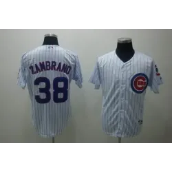 Youth Chicago Cubs #38 Zambrono white blue strip Jerseys