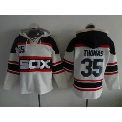 Chicago White Sox #35 Frank Thomas White Sawyer Hooded Sweatshirt Alternate Home MLB Hoodie