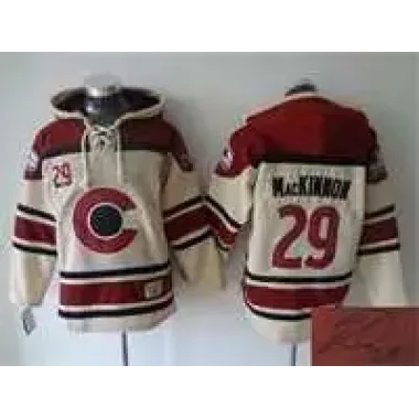 Colorado Avalanche #29 Nathan MacKinnon Cream Stitched Signature Edition Hoodie