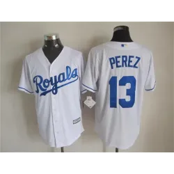 Majestic Kansas City Royals #13 Salvador Perez White MLB Stitched Jerseys