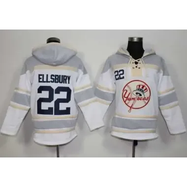 New York Yankees #22 Jacoby Ellsbury White Sawyer Hooded Sweatshirt MLB Hoodie