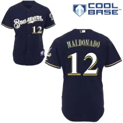 #12 Martin Maldonado Dark Blue MLB Jersey-Milwaukee Brewers Stitched Cool Base Baseball Jersey