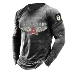 Mens Legendary Printed Retro Outdoor Casual Long Sleeve T-shirts