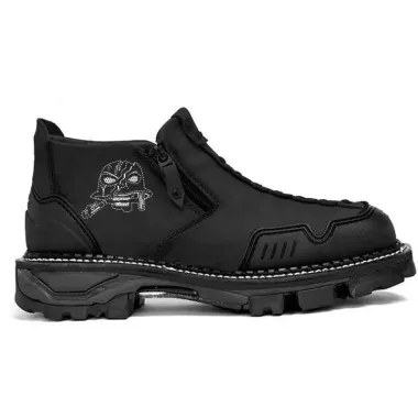 Men Leather Skull Zipper Casual Western Boots