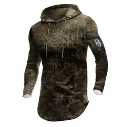 Men\'s Outdoor Map Printing Tactical V-neck Long Sleeves Hoodie