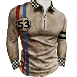 Men\'s Outdoor Racing Striped Retro Tactical Top