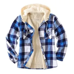 Men\'s Checkered Textured Winter Thick Hooded Jacket