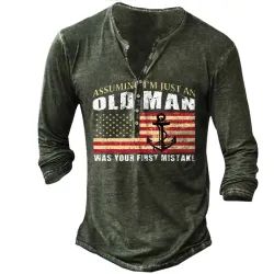 Old Men Was Your First Mistake Men\'s Henley Button Long Sleeve Shirt