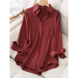 Lapel Single-breasted Solid Color Long-sleeved Blouse